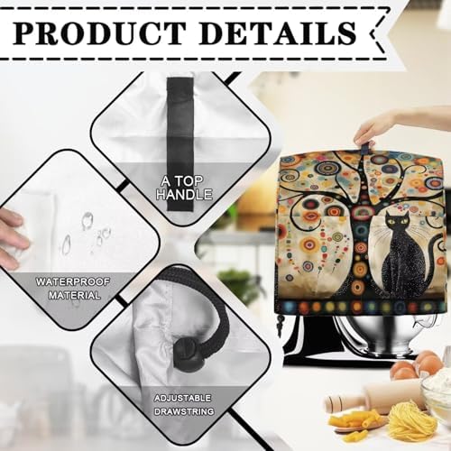 Stand Mixer Covers Black Cat Flower Print Dust Mixer Covers for Stand Mixer Kitchen Counter Mixer Parts & Accessories Decor for Kitchen Kid Mixer Cover