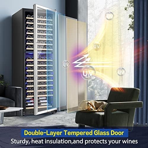 AAOBOSI Wine Cooler Refridgerator 24 Inch, 176 Bottles Dual Zone Wine Fridge with Double-Layer Tempered Glass Door and Temperature Memory Fuction,Built-in or Freestanding.