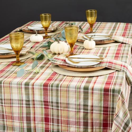 DII Give Thanks Plaid Fall Table Decor, Autumn & Thanksgiving Tabletop Linens, 60x84 Rectangle Tablecloth