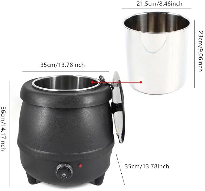 10L Soup Kettle Commercial Electric Soup Warmer 400W PP Shell Stainless Steel Countertop Food Kettle Warmer Pot for Home Restaurant, Black