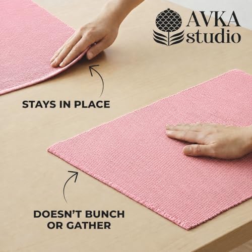 100% Cotton Ribbed Placemats - Set of 6-13 x 19 Inches - Dull Pink - Everyday Basic Cloth Table Mats - Thick Construction, Washable & Reusable Cloth Place Mats - by AVKA Studio