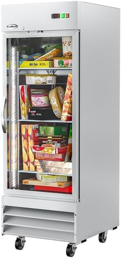 Pemberly Row Stainless Steel Upright Freezer with 3 Storage Shelves in Silver