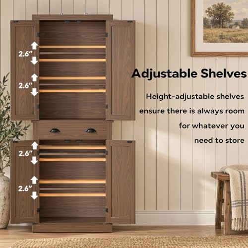 IRONCK Kitchen Pantry Storage Cabinet 72.6" H x 24" W, Walnut