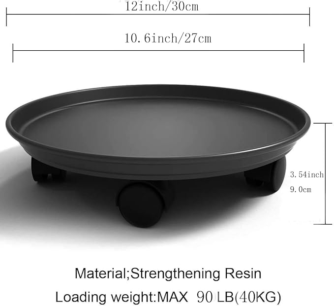 2 Pack Plant Caddy With Wheels,Plant Rollers With Wheels, Round Potted Rolling Plant Stands With Wheels Heavy Duty Flower Pot Rack on Rollers Dolly Trolley Saucer Tray Pallet Plant Dolly (12inch, Black)