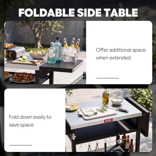 Feasto Grill Cart, 40x26 Inch Outdoor BBQ Cart with Foldable Side Shelf