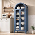 Garvee Arched Cabinet with Glass Doors, 5-Tier Kitchen Pantry Cabinet with Adjustable Shelves, Farmhouse Display Storage Cabinet for Dining Room, Living Room, Blue