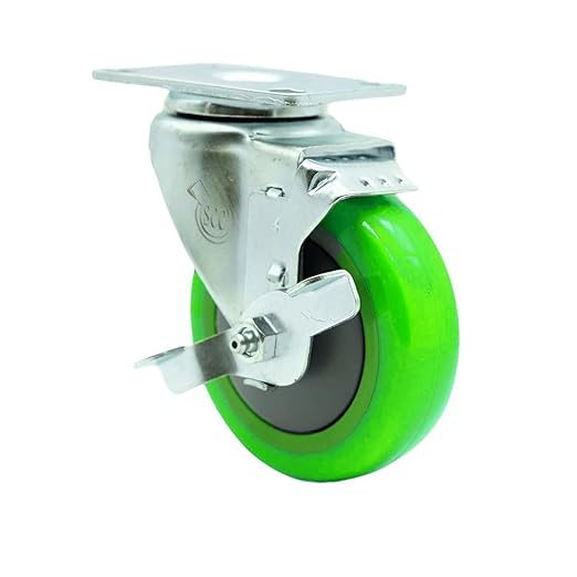 Service Caster Brand Replacement Caster for Uline Caster H-5539SWB - Swivel Top Plate Caster with 4 Inch Green Polyurethane Wheel and Top Lock Brake - Fits Carts, Dollies and Poly Box Trucks H-1956
