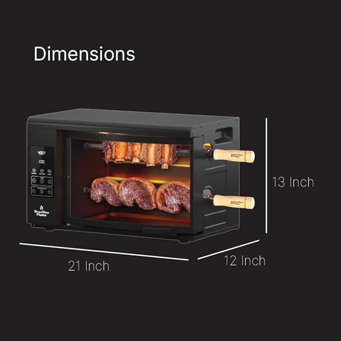 Electric Rotisserie Oven Brazilian Flame VOLTA | Vertical Countertop Grill with Auto-Rotating Skewers Shawarma Grill Machine Meat Kebab | Indoor Adjustable Temperature | 8lb Capacity | World Cup Grill