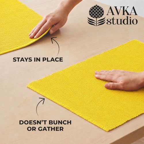 100% Cotton Ribbed Placemats - Set of 8-13 x 19 Inches - Yellow - Everyday/Thanksgiving/Fall Thick Construction Fabric Table Mats - Washable Reusable Cloth Place Mats - by AVKA Studio