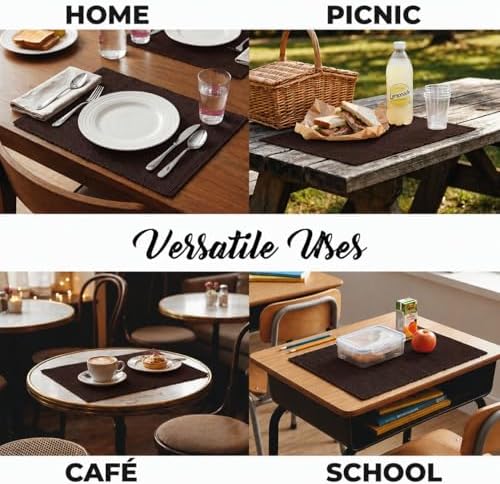 100% Cotton Ribbed Placemats - Set of 6-13 x 19 Inches - Brown - Everyday/Thanksgiving/Fall Cloth Table Mats - Thick Construction, Washable & Reusable Cloth Place Mats - by AVKA Studio