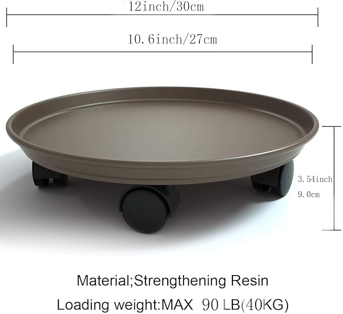 2 Pack Plant Caddy With Wheels 12inch,Round Potted Rolling Plant Stand With Wheels Heavy Duty Flower Pot Rack on Rollers Dolly Trolley Saucer Tray Pallet with Universal Wheels (12inch, Brown)