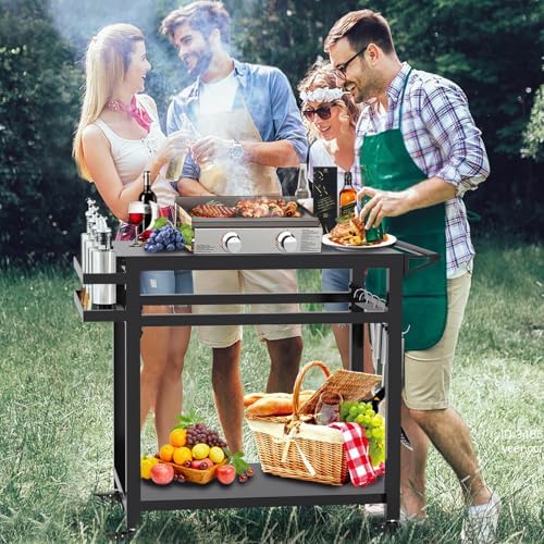 32" Double-Shelf Grill Table, Movable Grill Cart for Ninja