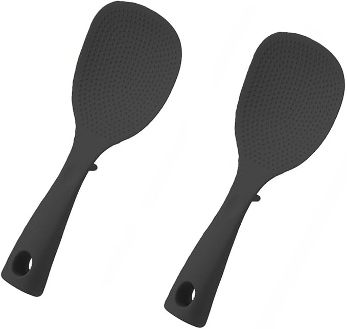 2Pcs of Silicone Rice Ladle Rice Serving Spoon Easy To Clean Rice Spoon for Electric Rice Cooker Rice Paddle for Kitchen (Black)