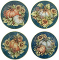 Autumn Breeze Set of 4 Earthenware Canape Plates – Delight guests with appetizers or desserts on these mini plates featuring charming autumn pumpkins and sunflowers 6"