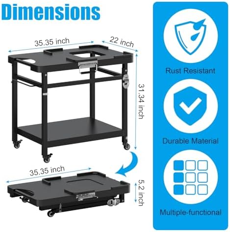 Outspark Grill Stand for Ninja Woodfire Outdoor Portable Prep Cart Table Station for Ninja XSKUNSTAND OG700 OG321 OG900 OO101 Series and Smoker Pizza Oven Accessories with Wheels & Grill Cover