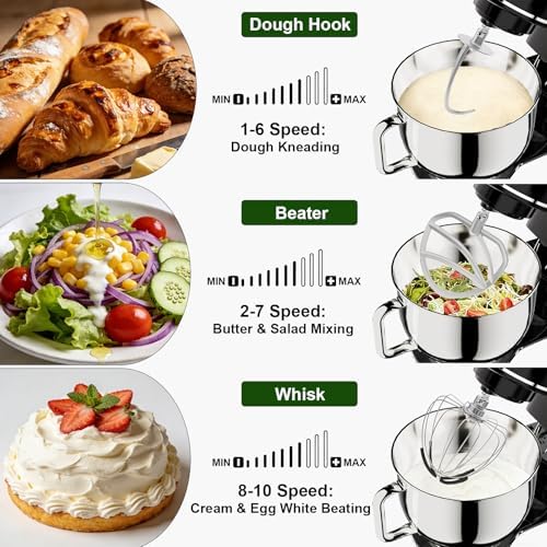 Camic 7.45 QT Tilt-Head Stand Mixer, Electric Mixer for Baking (Black)