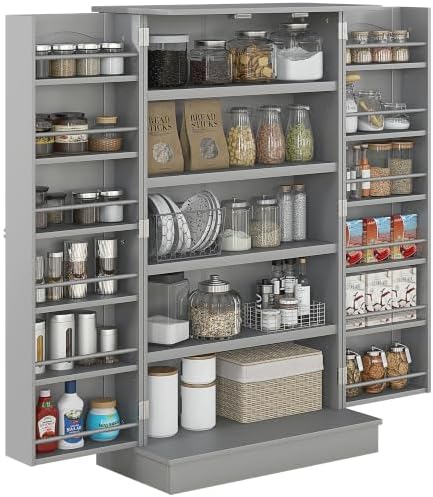 HOMCOM 41" Kitchen Pantry Storage Cabinet 12 Door Shelves Gray
