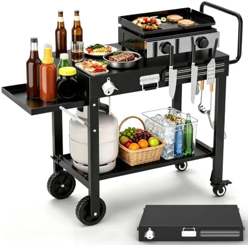 COZEER Portable Grill Table for Blackstone Griddle, Grill Cart with Caddy