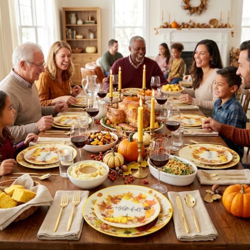 EjonirInjonir 60Pcs Elegant Thanksgiving Plastic Plates For Fall Dinner