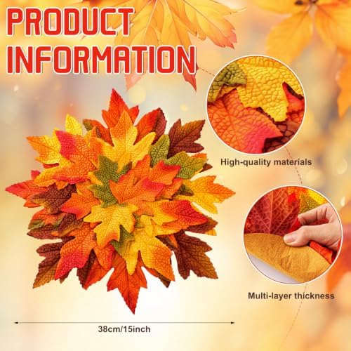 SmoothNovelty 8 Pcs 15" Fall Placemats, Thanksgiving Leaf Mats, Multicolor