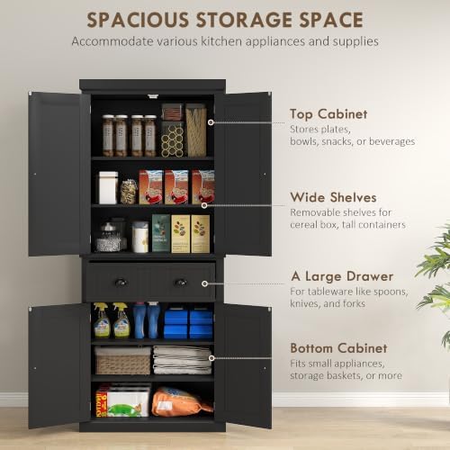 HOMCOM 72" Kitchen Pantry Cabinet Freestanding Tall Storage Cabinet Black
