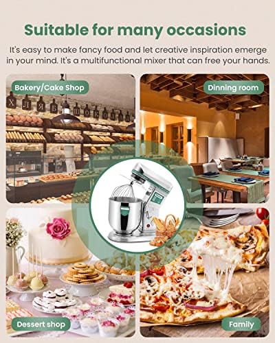 Huanyu 10QT Commercial Stand Mixer, 3-in-1 Stepless Speed Stainless Steel