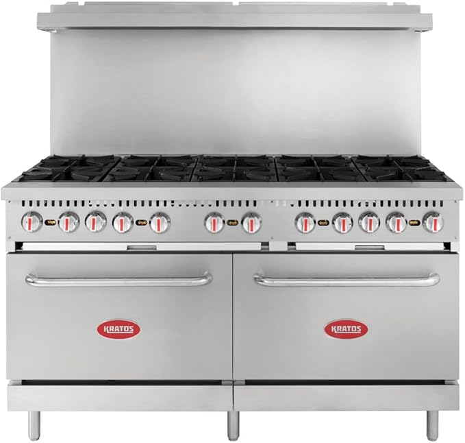Kratos Commercial Gas Range and Oven - 10 Burners and 2 Full Sized Ovens, Gas Powered, 360,000 Total BTU Output, 60" W (29Y-045-NAT)