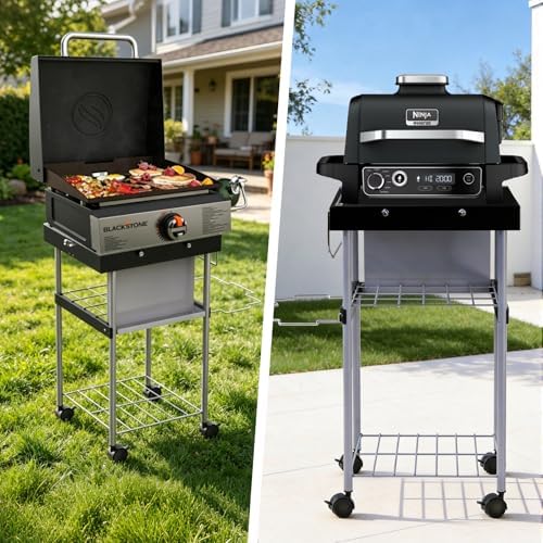 2-in-1 Grill Cart & Prep Table with Storage Shelves for Weber 22" & 18" Kettle Grills, Small Hook-On Grill Side Table, Grill Stand for Blackstone 17" Griddle for Ninja Woodfire Pitboss 150 Series