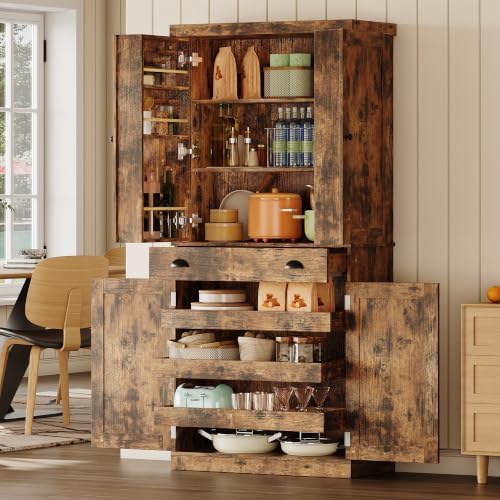 IRONCK 72" Kitchen Pantry Cabinet with Drawer and Sliding Racks