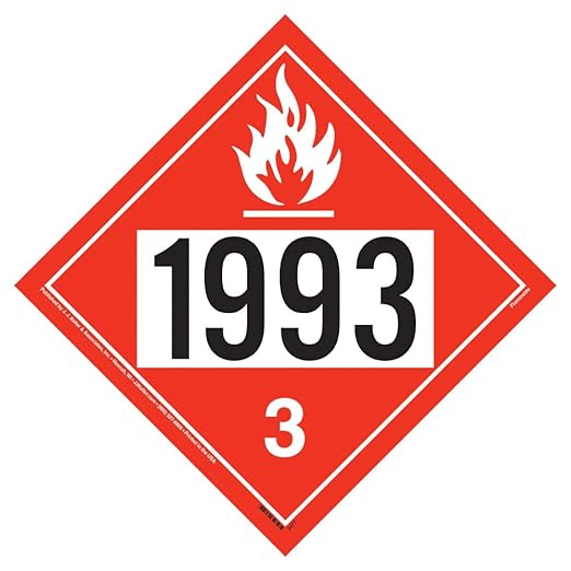 1993 Placard, Class 3 Flammable Liquid 25-pk. - 10.75" x 10.75" Removable Self Adhesive Economy Vinyl for Short-Term Applications, DOT Hazmat Compliant, J. J. Keller & Associates, Inc.