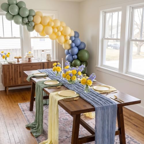 6 Pcs Dusty Blue Green Yellow Cheesecloth Table Runner