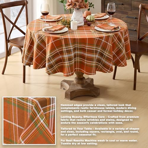 Newbridge Thanksgiving Culloden Plaid 70 Inch Round 100% Cotton Tablecloth