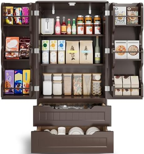 Gizoon 47'' Kitchen Pantry Cabinet with Drawers for Dining Room, Dark Brown