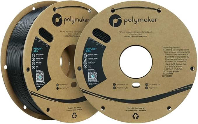 Polymaker ABS Filament 1.75mm Black*2, 2kg 3D Printing Filament, PolyLite ABS 3D Printer Filament, Heat Resistant, Strong & Durable, Dimensional Accuracy +/- 0.03mm