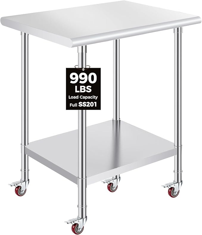 OSTBA Stainless Steel Table for Prep & Work 24x30 Inches with Casters Wheels, NSF Metal Commercial Heavy Duty Table with Adjustable Undershelf for Restaurant Kitchen Home and Hotel