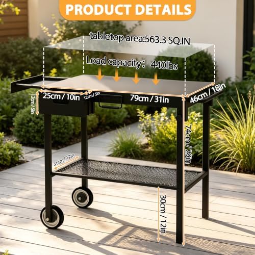 Outdoor Grill Cart,Outdoor Garden Patio BBQ Kitchen Food Prep Table Cart