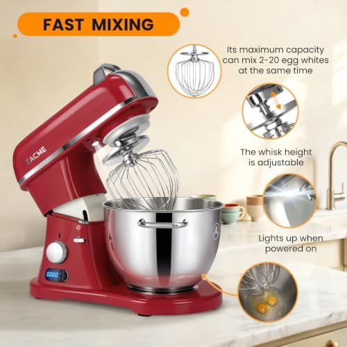 ZACME 8.4QT Commercial Stand Mixer 800W with Aluminum Die Casting Meets the Standard of NSF/ANSI 8-2023, Mixers Kitchen Electric Stand Mixer with Stainless Steel 8L Bowl, Dough Hook, Whisk and Beater