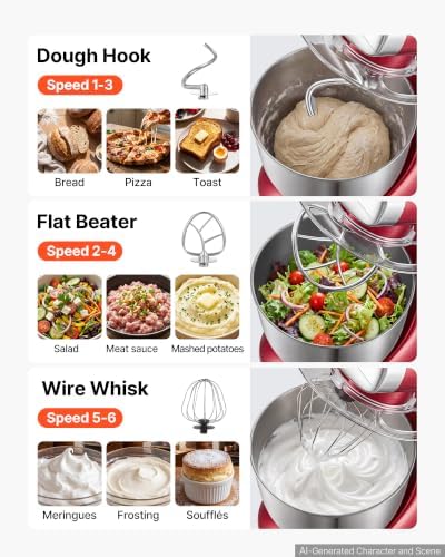 VEVOR 4.2 Qt Tilt Head Stand Mixer 400W Electric Dough Mixer, 6 Speeds Food Kitchen Mixer with Stainless Steel Bowl, Splash Guard, Dough Hook, Whisk, Beater, for Baking Mixing Whipping