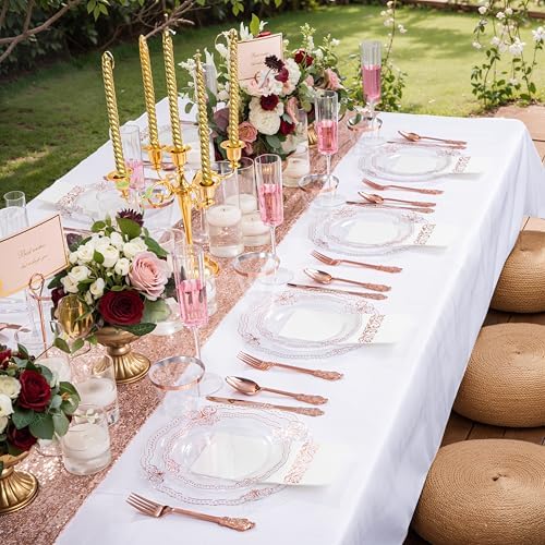 Ciaell 175 Piece Rose Gold Plastic Plates for Weddings Parties