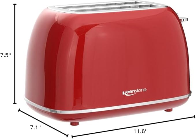 2 Slice Stainless Steel Toaster Retro with 6 Bread Shade Settings, Bagel, Cancel, Defrost Function, Extra Wide Slot, Removable Crumb Tray, Red