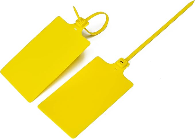 50 Yellow Plastic Tags Water Proof Shipping Tags Product Storage Tag Hanging Label Tags Blank Large Writable Marker Ties with One Permanent Marker Pen