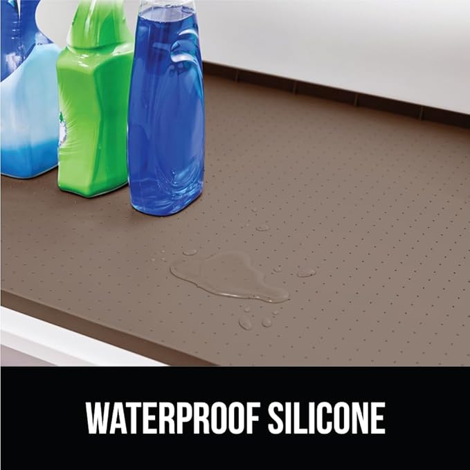 GORILLA GRIP Waterproof Silicone Under Sink Mat with Raised Lip for Kitchen and Bathroom, 28 x 22 in, Cabinet Shelf Liner Stay in Place Mats Dishwasher Safe Drawer Liner, Organizer Tray, Coffee