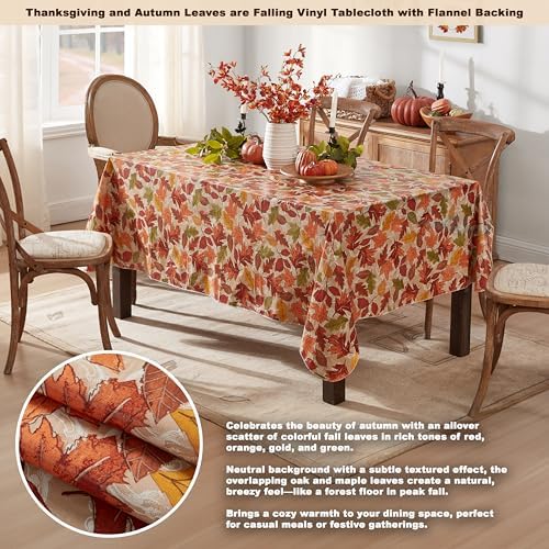 Newbridge Thanksgiving Falling Leaves 52x70 Inch Rectangle Vinyl Tablecloth