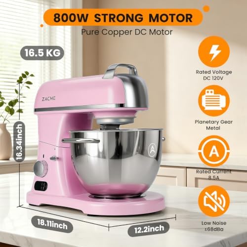 ZACME 8.4QT Commercial Stand Mixer 800W with Aluminum Die Casting Meets the Standard of NSF/ANSI 8-2023, Mixers Kitchen Electric Stand Mixer with Stainless Steel 8L Bowl, Dough Hook, Whisk and Beater
