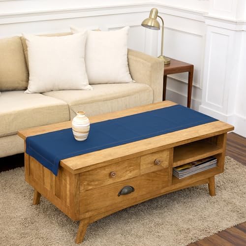 Solino Home Cotton Linen Table Runner Lapis Blue Woven, 14 x 60 in