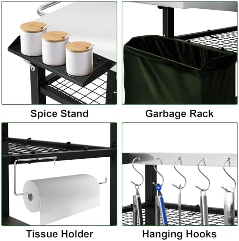 Outdoor Grill Cart Pizza Oven Stand, Three-Shelf Stainless Steel Food Prep Table Patio BBQ Grill Table Bar Cart Kitchen Island with Wheels