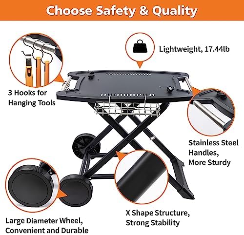 Portable Grill Cart for Weber Q1200, Q1000, Q2200, Q2000