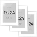 Homeforia 17x24 Picture Frame Silver, High End Metal 17x24 Frames with Mat 13x19 for Photo, 17 x 24 Silver Poster Frame Matted to 13 x 19 Print, 24x17 Hanging Frame, Tempered Glass, Wall Kit, Set of 3