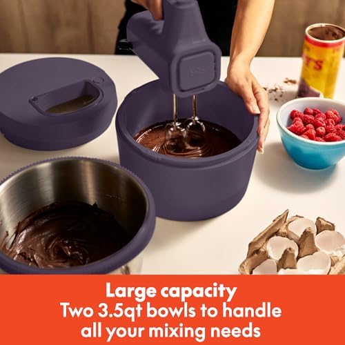 bella 3.5 Qt Hand & Stand Mixer, 2 in 1 Electric Mixer with Bowl, Plum