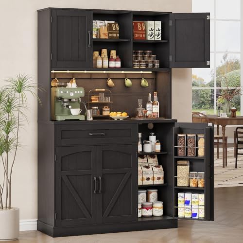 ComfyCorner 71" Pantry Cabinet, Kitchen Storage Cabinet with LED & Outlet